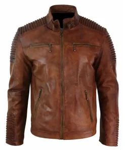 Brown Distressed Cafe Racer Mens Biker Vintage Motorcycle Leather Jacket
