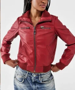 Busby BDG Ronnie Red Fur Flight Bomber Jacket