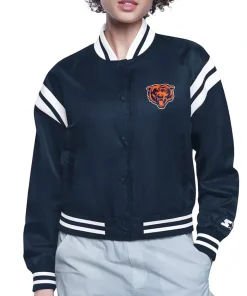 Chicago Bears Printed Logo Navy Blue Varsity Jacket