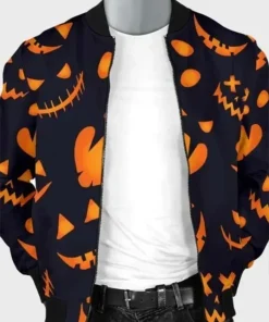 Halloween Pumpkins Pattern Black Cotton Jacket