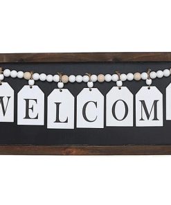 FRAMED WOOD HANGING BEADED WELCOME SIGN