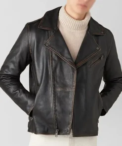 Lange Wilsons Black Distresses Leather Moto Jacket