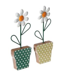 GALVANIZED DAISY ON WOOD STAND (ASSTD)