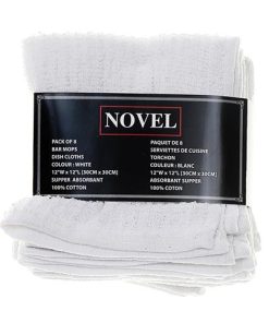 8 PK COTTON BAR MOP DISH CLOTHS (WHITE)
