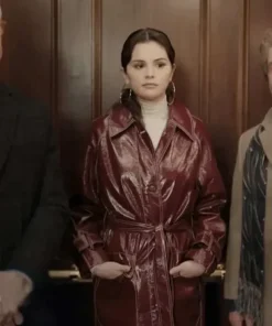 Only Murders in the Building Selena Gomez Maroon Leather Coat
