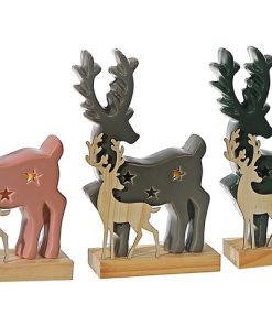 LED DEER WITH WOODEN STAND (ASSTD)